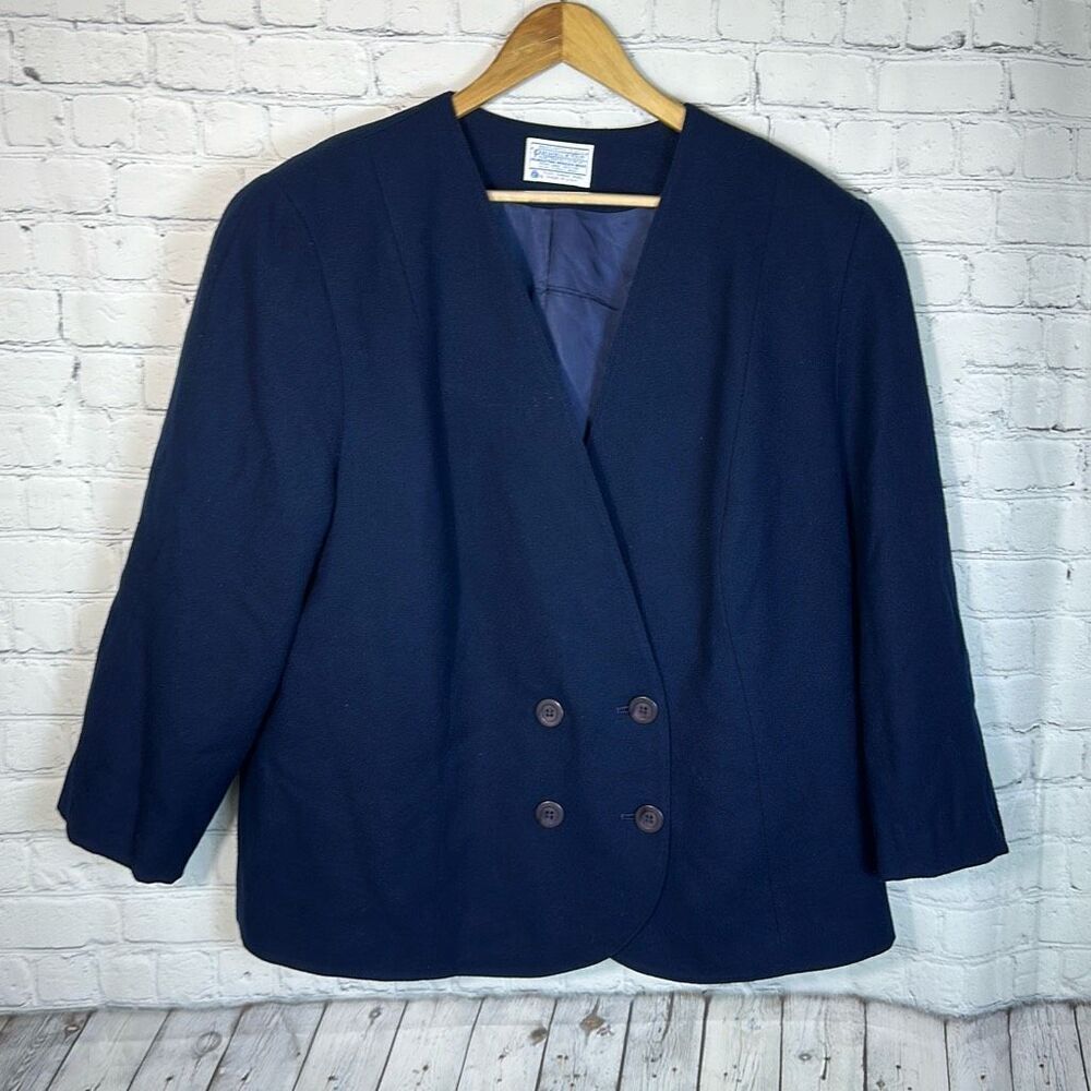 Vintage Pendleton Blue Virgin Wool‎ Blazer Jacket Made In USA Shoulder Pads